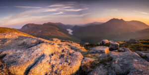 Ben Crom Reservoir panorama at sunset
